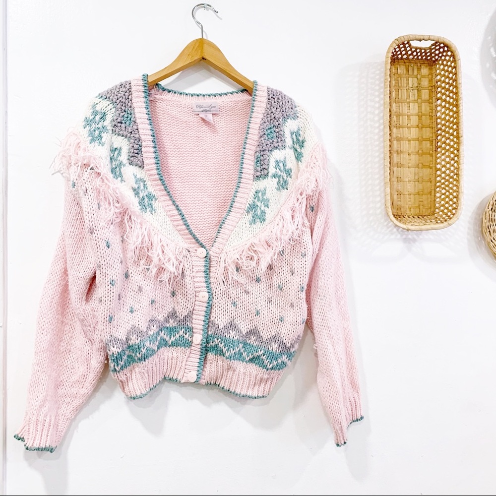 Vintage 1980s Pastel Tassel Cardigan Sweater